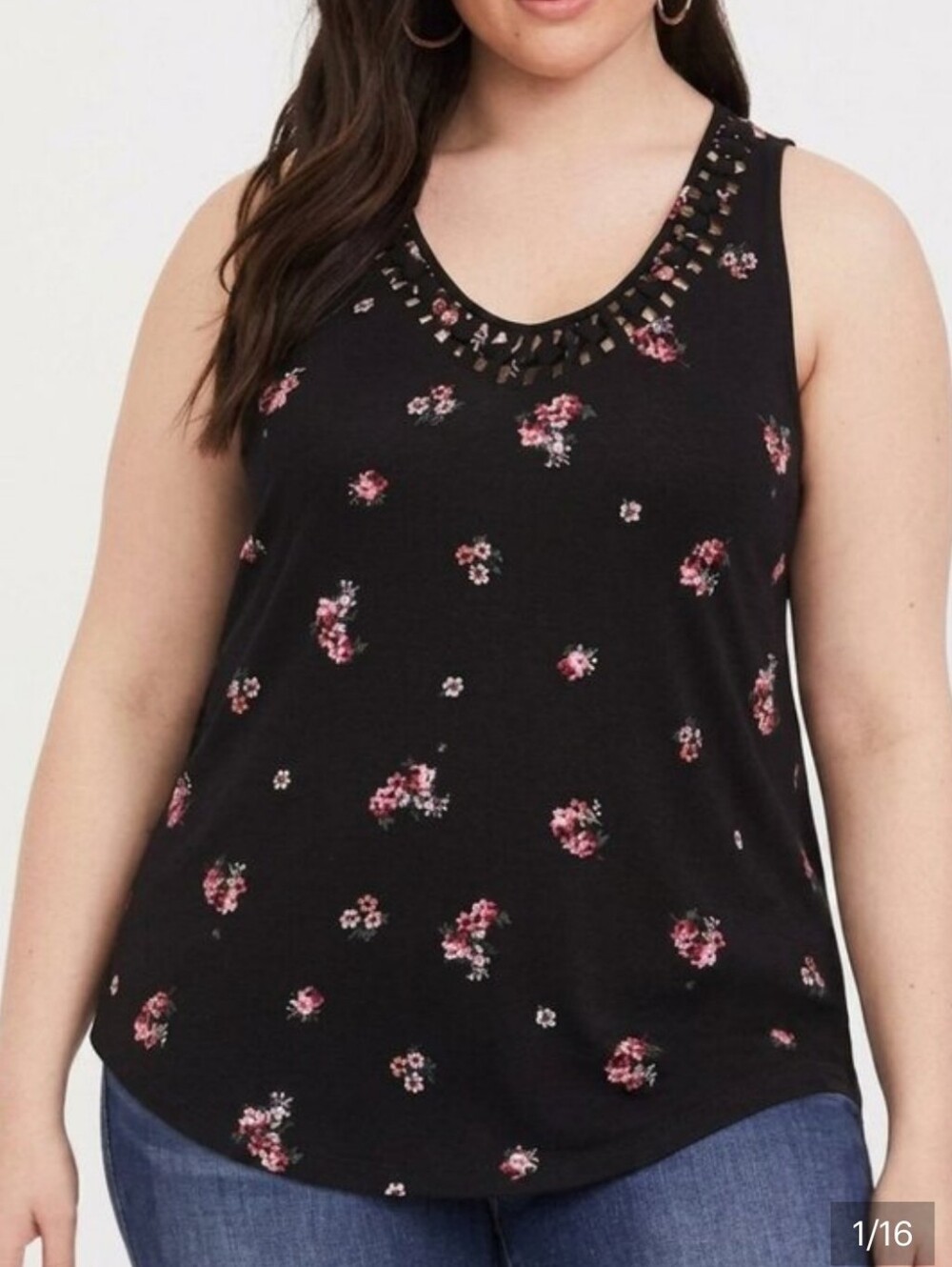 Torrid- Heritage Slub V-Neck Macrame Tank in Thursday Bouquet